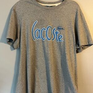 LACOSTE Gray Marl Script Logo Graphic T-Shirt. Men’s XL Regular Fit